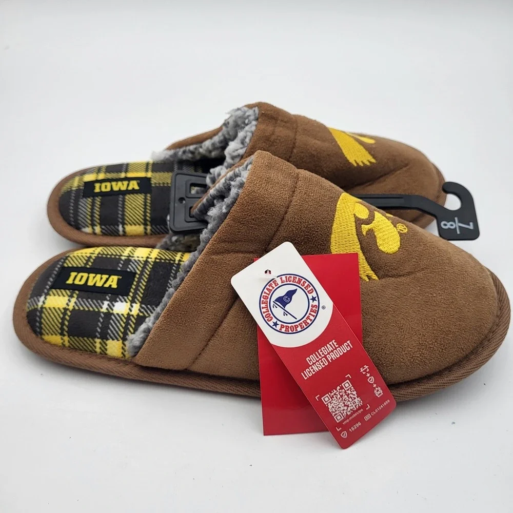 Iowa Hawkeyes Flannel Lined Suede Scuff Slippers FOCO Mens Small 7-8 Women 9-10‎
